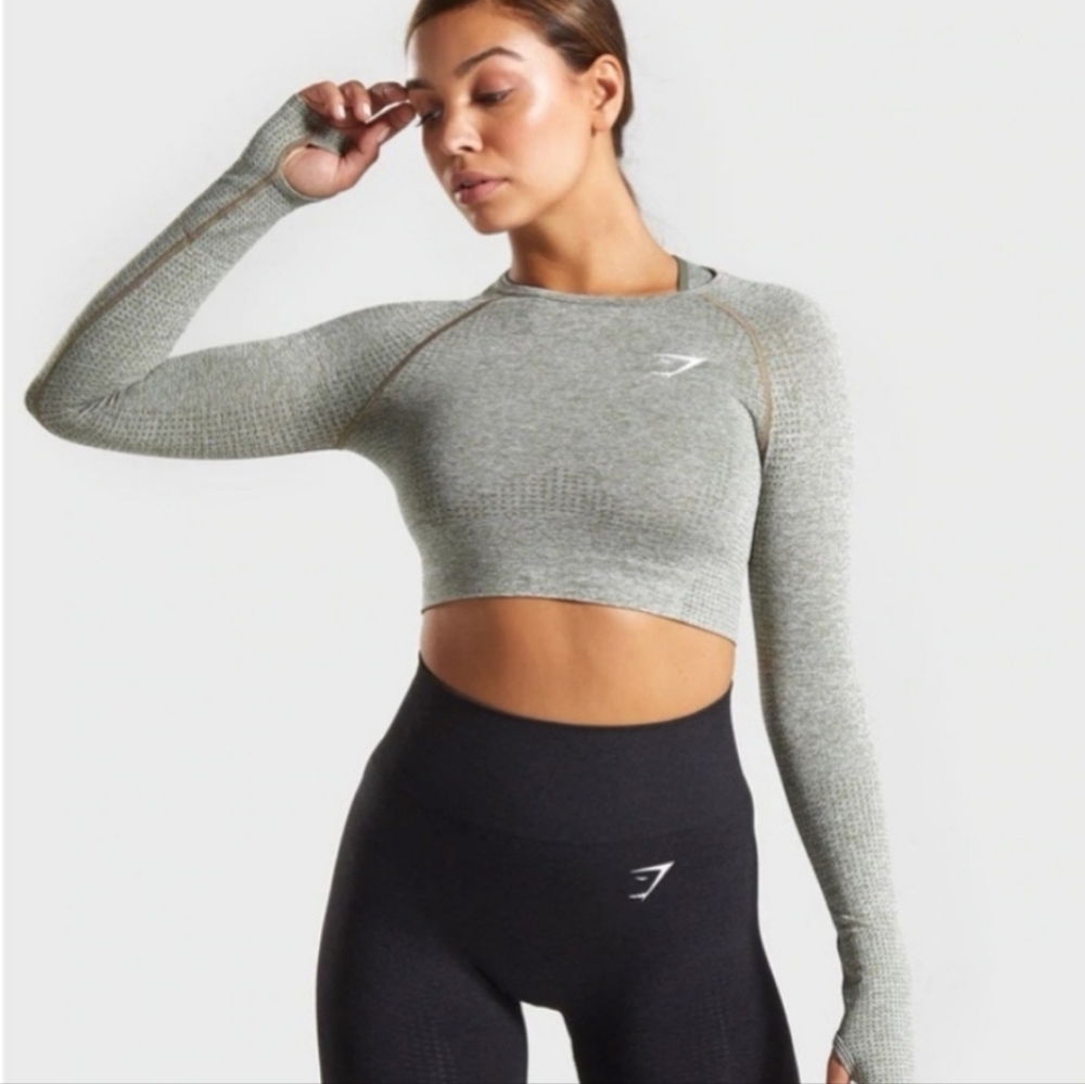 Gymshark Vital Seamless Crop Top Khaki Marl Size XL